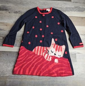Catimini Dress Size 3 Toddler Navy Blue Red Sleeping Cat